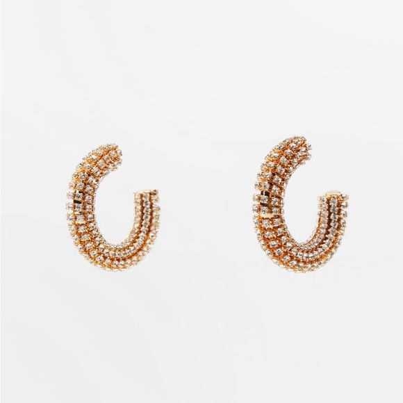 NWT. Zara Jewel Open hoop earrings with jewel appliqués. - Picture 1 of 10